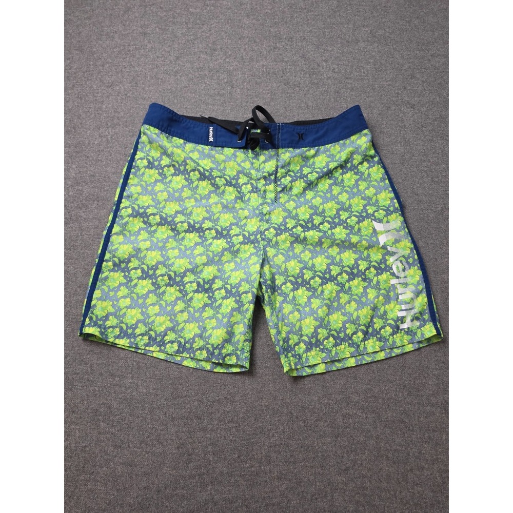 Hurley Board Shorts Mens 36 Green Blue Floral Surf Surfing Water Polo Swimwear